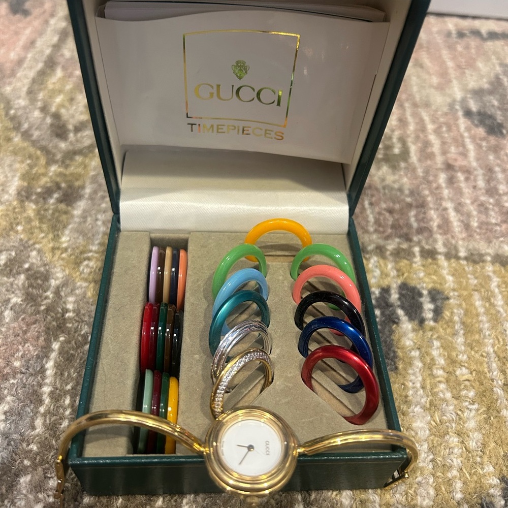 Gucci Gold and Red Watch with Interchangeable Bezels